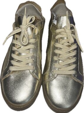 Sam Edelman Jayme Metallic Gold Low-Top Sneakers with Snake Skin Accents